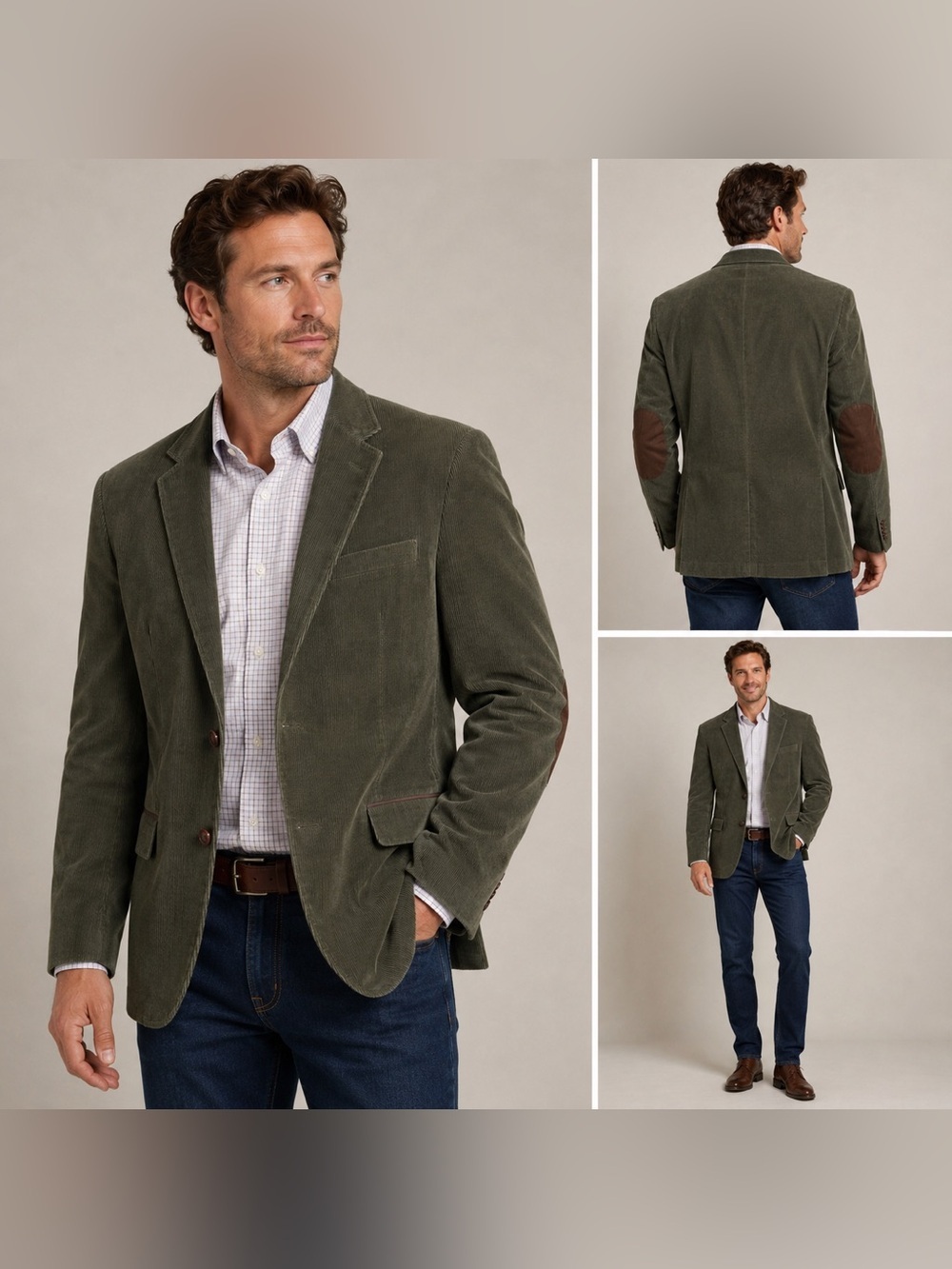 Tasso Elba Men’s Olive Green Corduroy Sport Coat Blazer XL 46-48 Elbow Patches